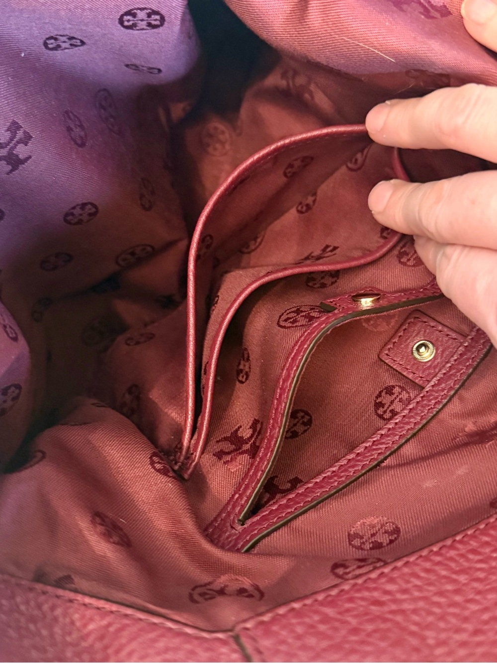 Tory Burch Harper Leather Tote Shoulder Bag Burgundy Gold Chain - Picture 14 of 16